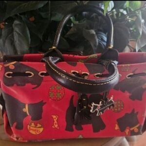 Dooney & Bourke Red and Black Scottish Dog Print Adorable Handbag With Charm